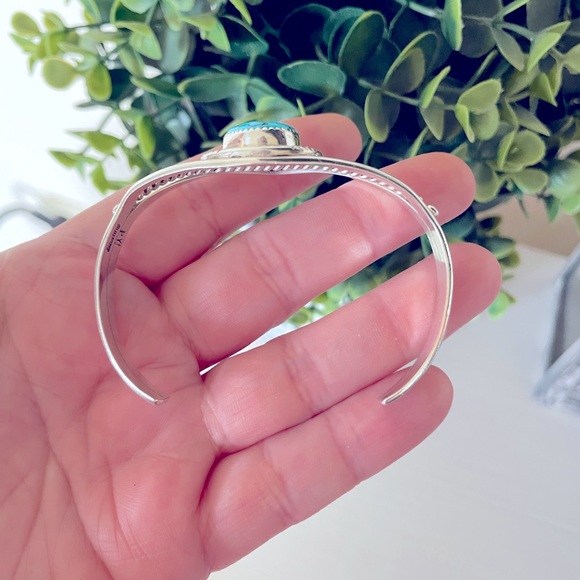 Vintage Native American Pat Yazzie Turquoise Cuff Bracelet Sterling Silver 925 - Picture 5 of 8